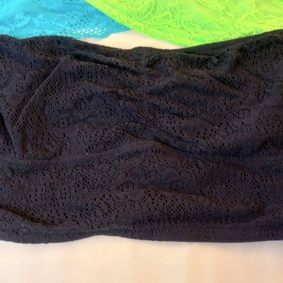 GILLY HICKS AERIE 3 Unlined Lace Bandeaus Strapless Bralettes Blue Lime Green L - Picture 2 of 10